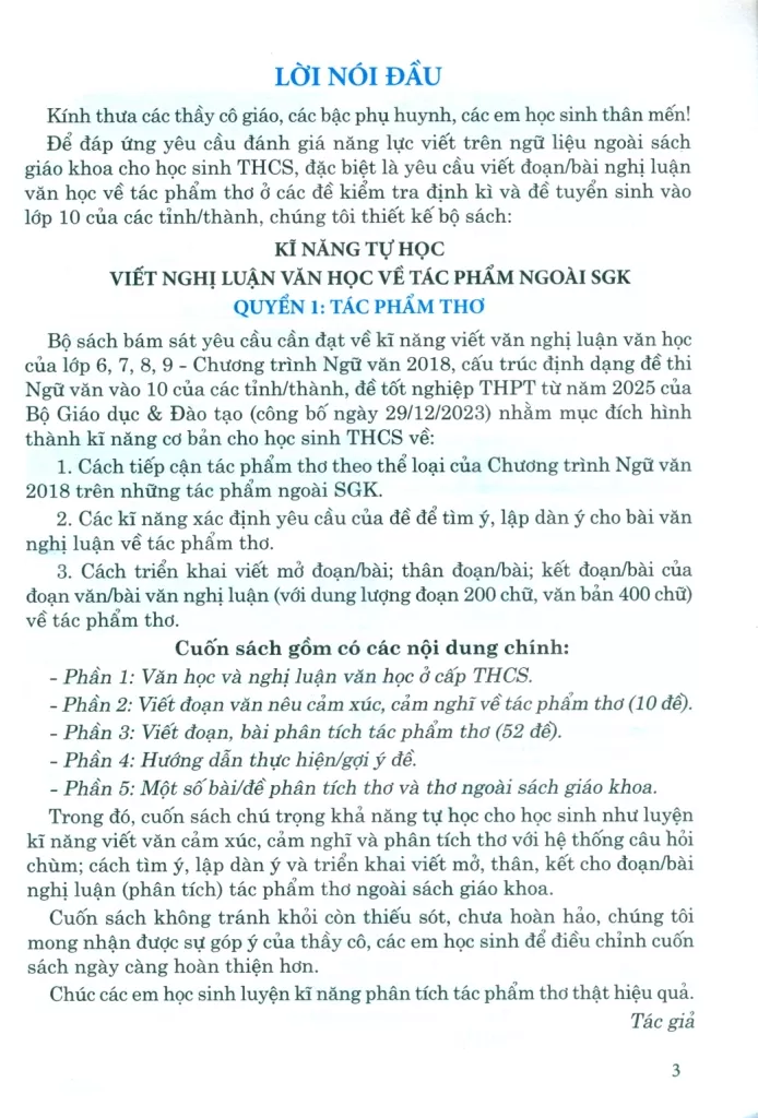 KĨ NĂNG TỰ HỌC - VIẾT NGHỊ LUẬN VĂN HỌC VỀ TÁC PHẨM NGOÀI SGK - QUYỂN 1: TÁC PHẨM THƠ (Theo Chương trình GDPT 2018)